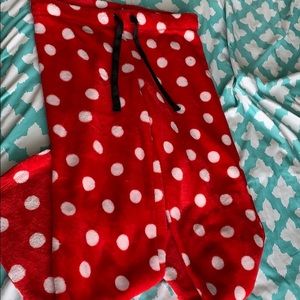 Red and white pajama pants